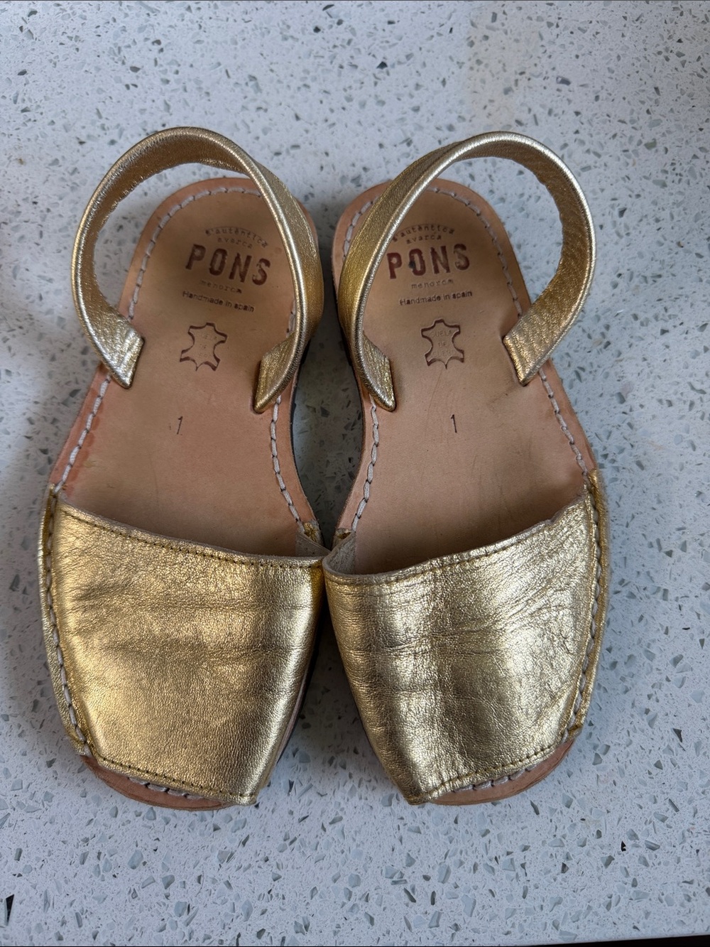 PONS Kids Gold Leather Slingback Sandals
